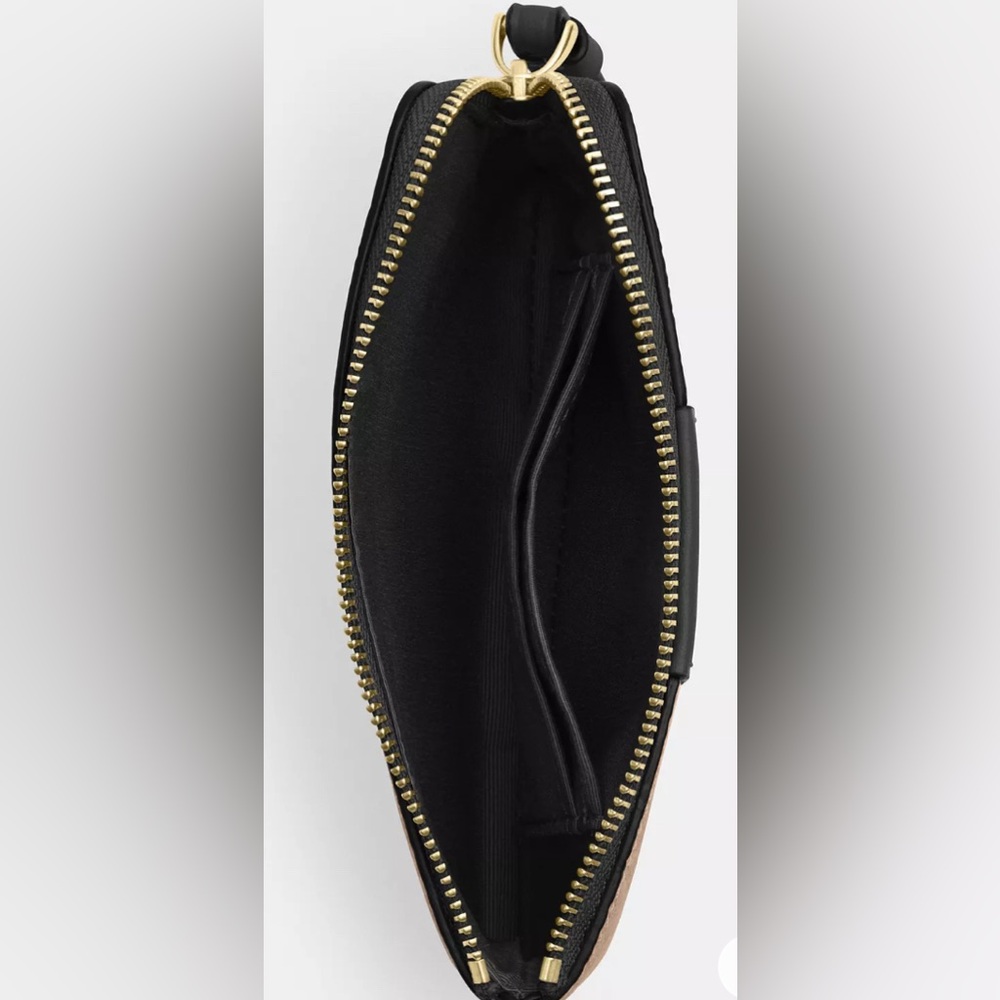 Coach Women’s Leather Corner Zip Wristlet In Signature Canvas With Black Stripe - Picture 10 of 12